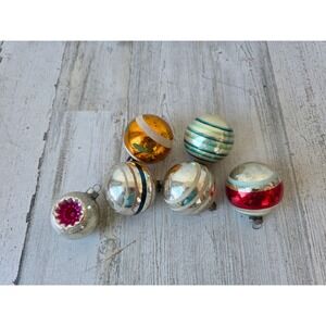 Vintage shiny Bright indent striped ball silver Mercury ornament Xmas tree set